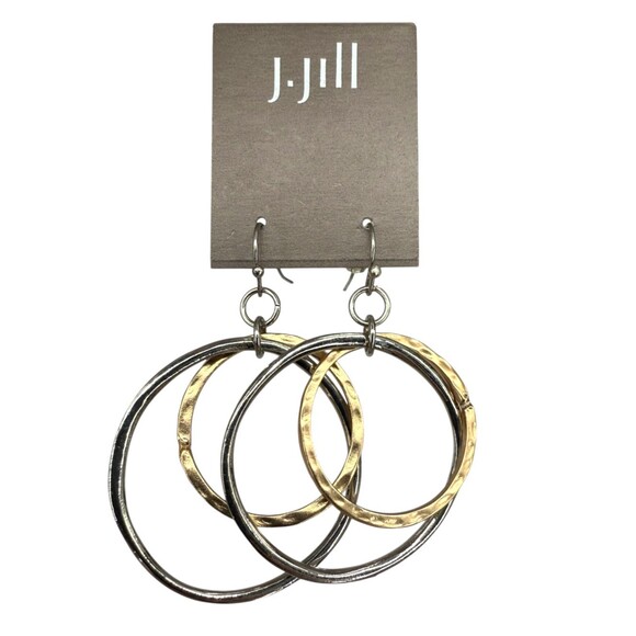 J. Jill Double Hoop Dangle Earrings Hammered Gold Silver Tone Mixed Metal Boho - Picture 7 of 11